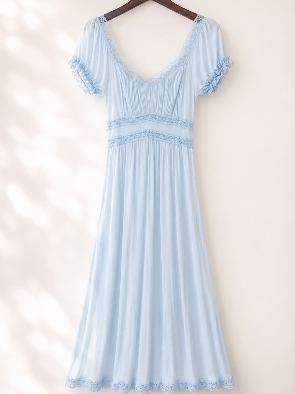 Vintage Charmode Sears Baby Blue Lace Trim Acetate Tricot Nightgown 32